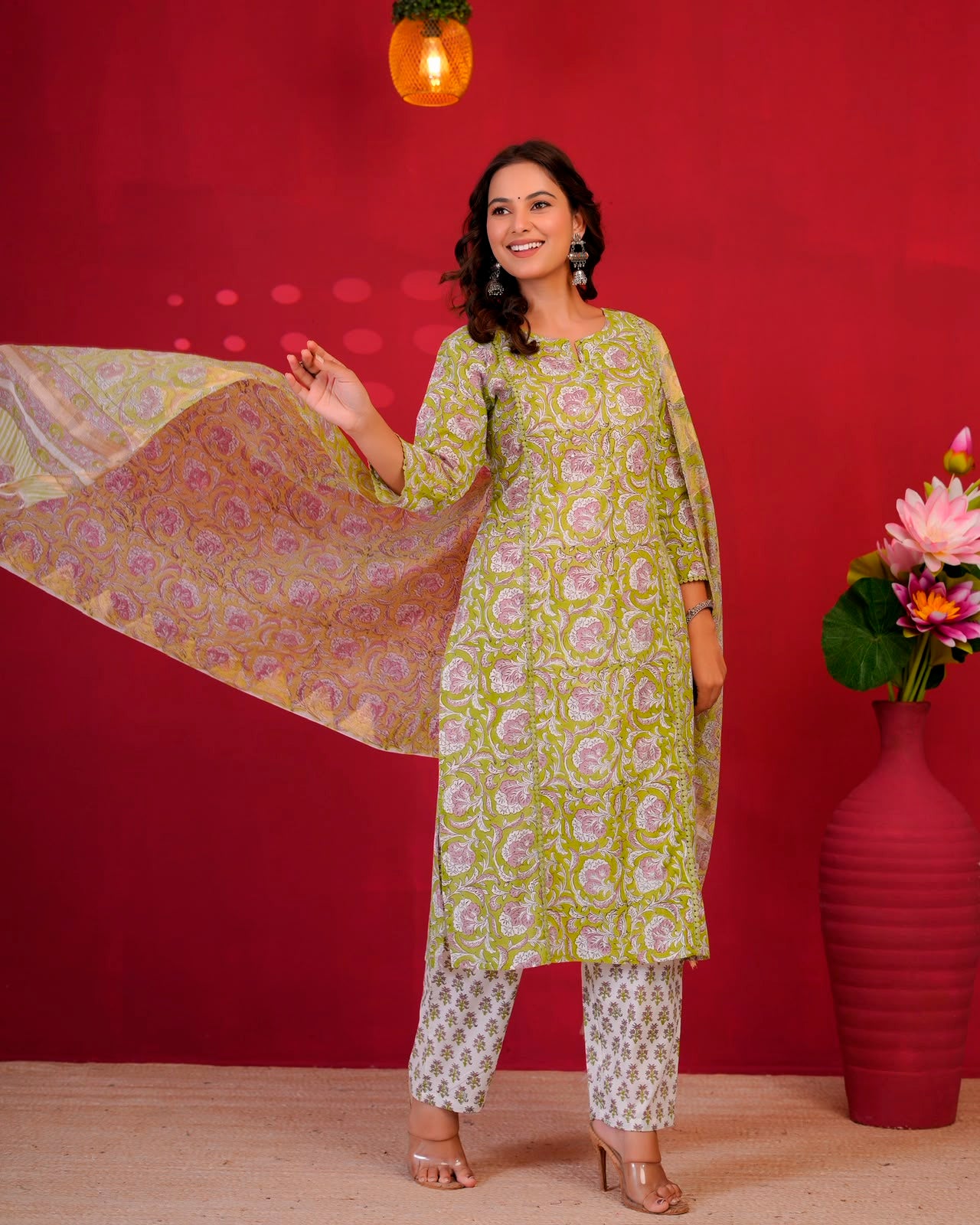 Green Whispers Kota Dupatta Suit