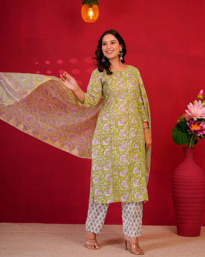 Green Whispers Kota Dupatta Suit