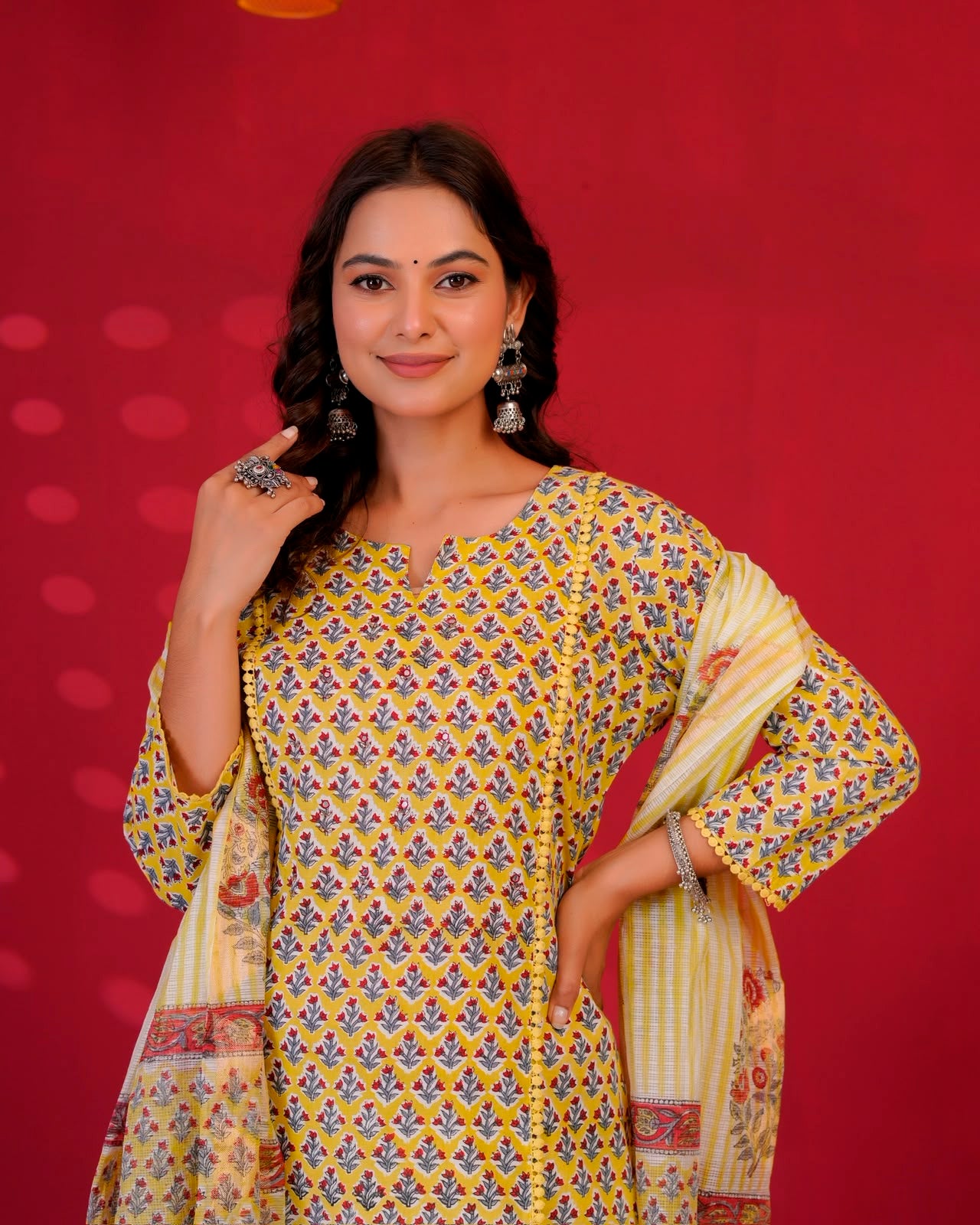 Lime Buds Kota Dupatta Suit