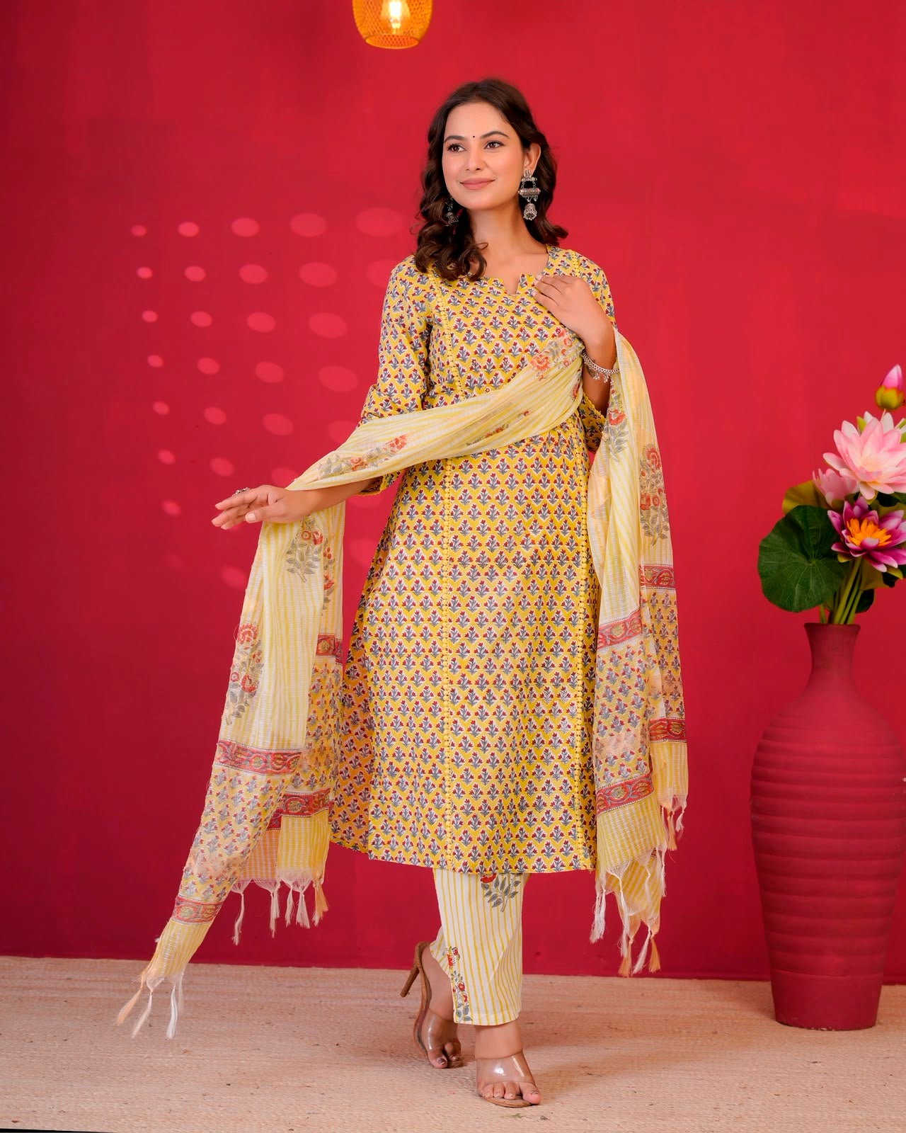 Lime Buds Kota Dupatta Suit