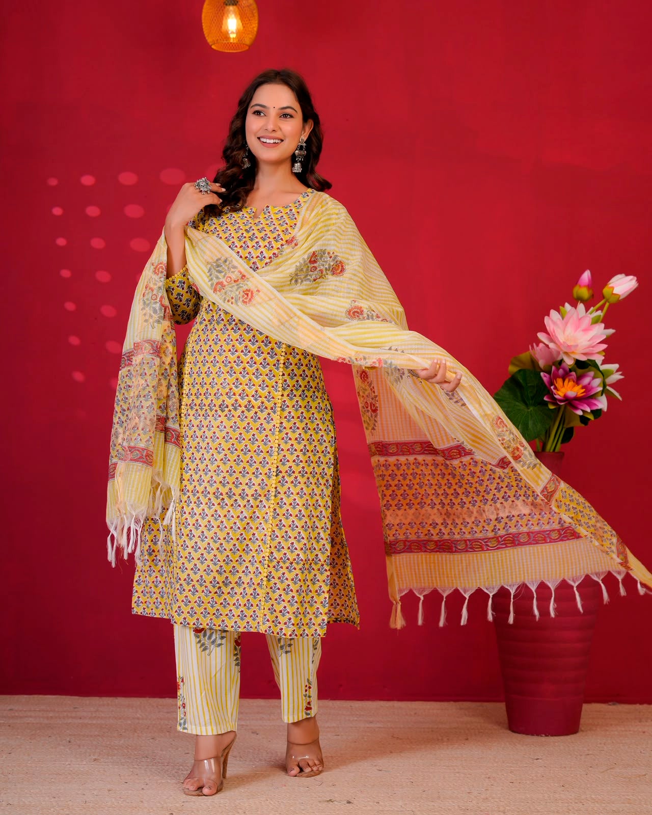 Lime Buds Kota Dupatta Suit