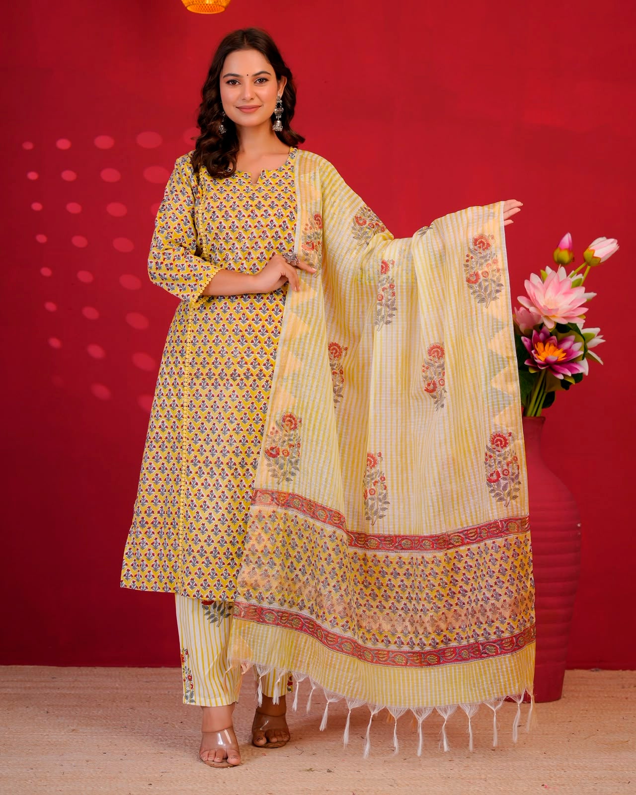 Lime Buds Kota Dupatta Suit