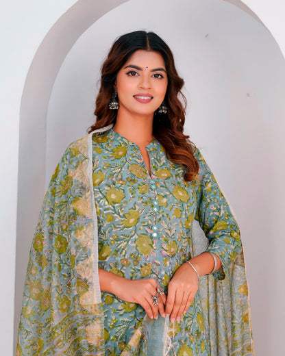 Green Daffodils Kota Dupatta Suit