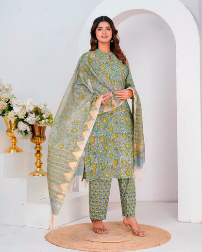 Green Daffodils Kota Dupatta Suit