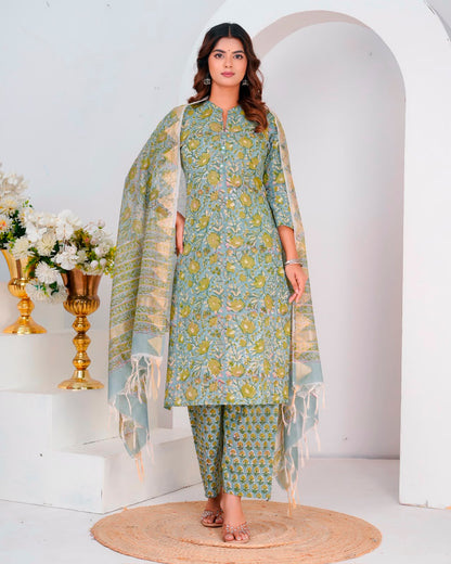 Green Daffodils Kota Dupatta Suit