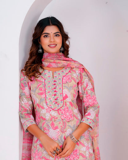 Beige Blush Whispers Kota Dupatta Suit