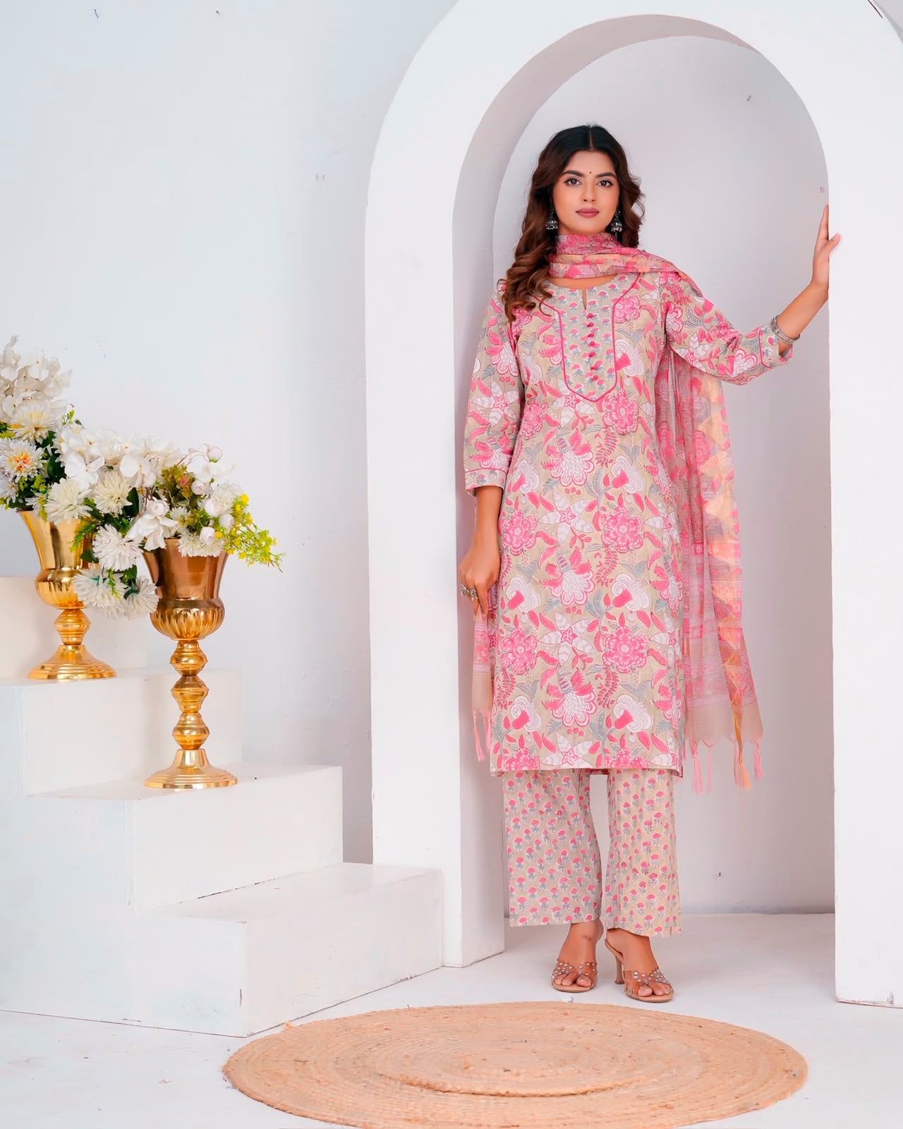 Beige Blush Whispers Kota Dupatta Suit