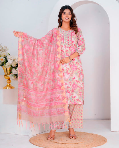 Beige Blush Whispers Kota Dupatta Suit