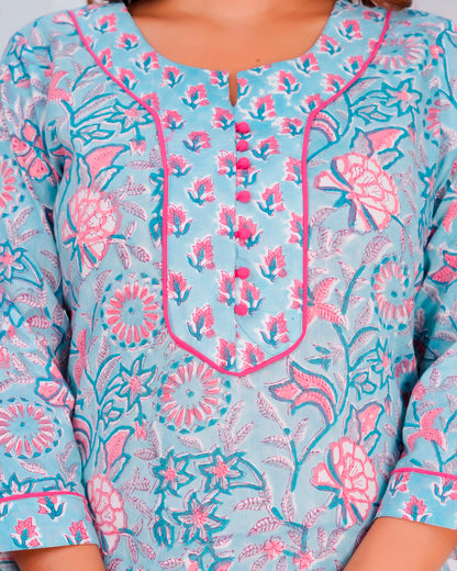 Blue Blush Petals Kota Dupatta Suit