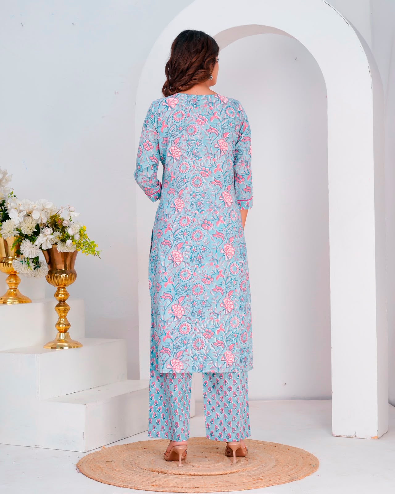 Blue Blush Petals Kota Dupatta Suit
