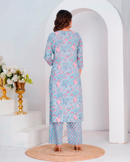 Blue Blush Petals Kota Dupatta Suit