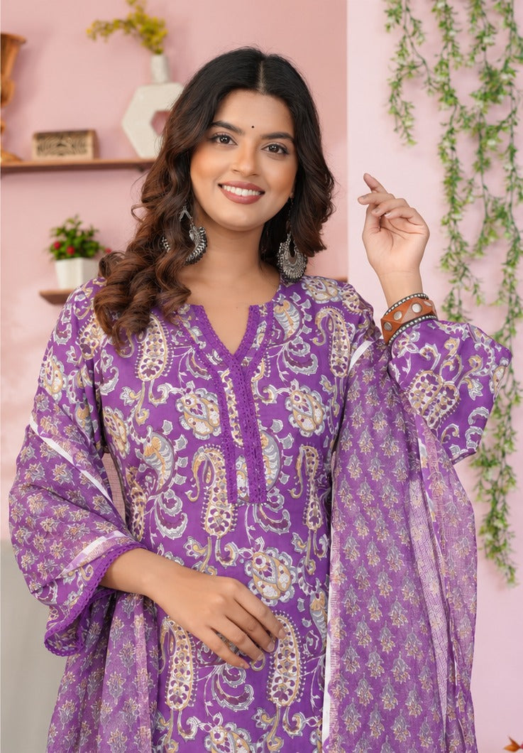 Purple Paisley Kota Dupatta Suit
