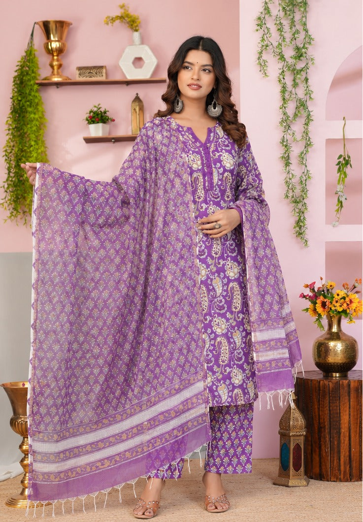 Purple Paisley Kota Dupatta Suit