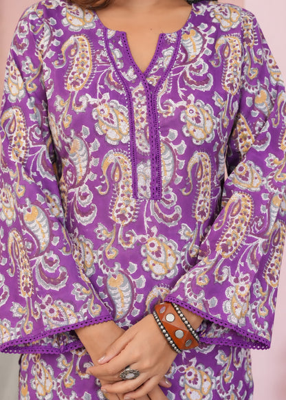 Purple Paisley Kota Dupatta Suit