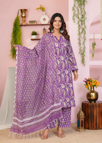 Purple Paisley Kota Dupatta Suit