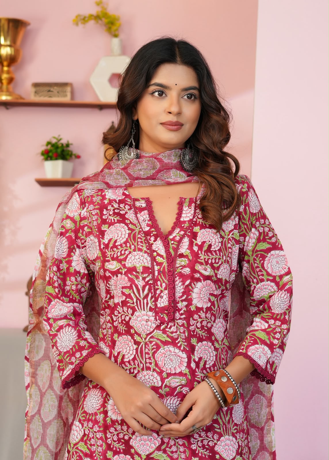 Red Blush Petals Kota Dupatta Suit