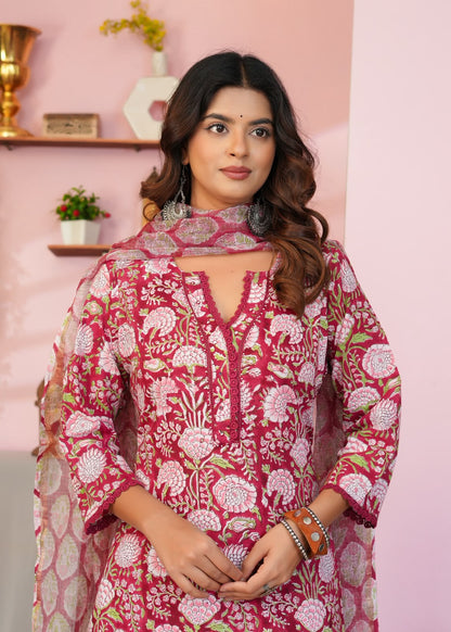 Red Blush Petals Kota Dupatta Suit