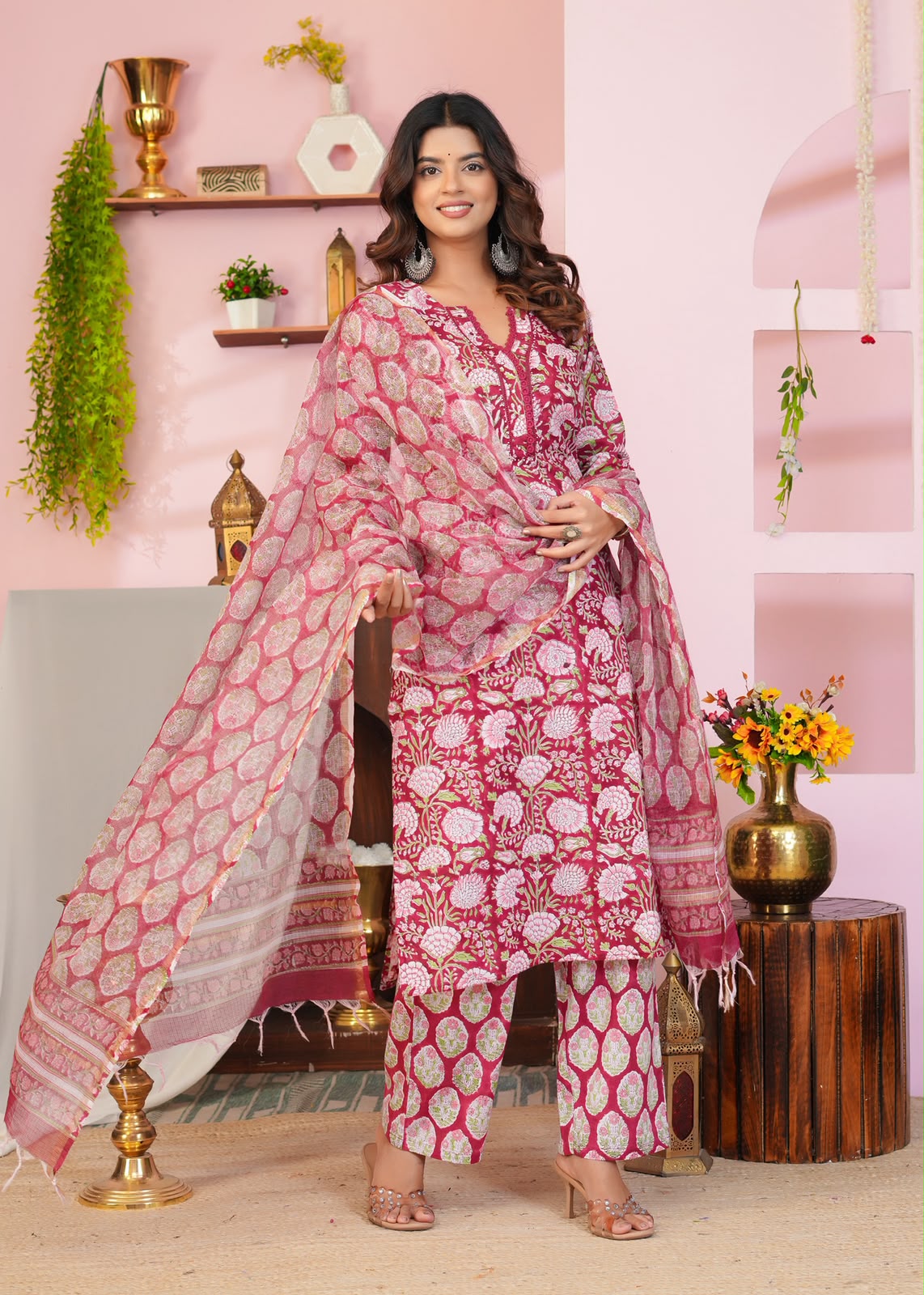 Red Blush Petals Kota Dupatta Suit