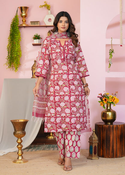 Red Blush Petals Kota Dupatta Suit