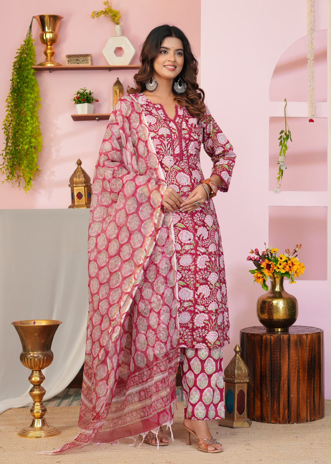 Red Blush Petals Kota Dupatta Suit