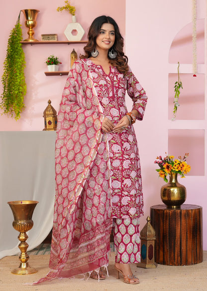 Red Blush Petals Kota Dupatta Suit