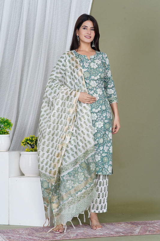 hand block printed kurta set with dupatta