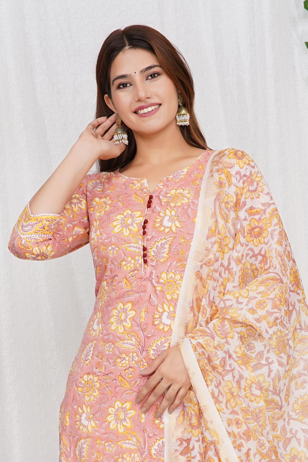 hand block printed kurta set with dupatta