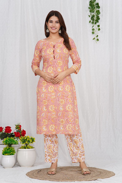 hand block printed kurta set with dupatta