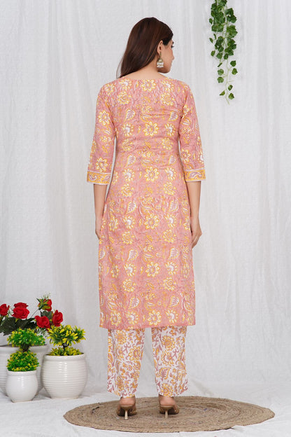 hand block printed kurta set with dupatta