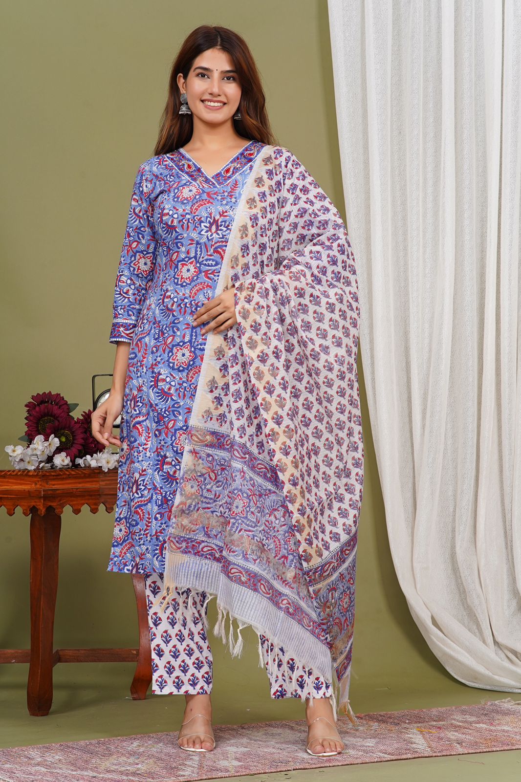 hand block printed kurta set with dupatta