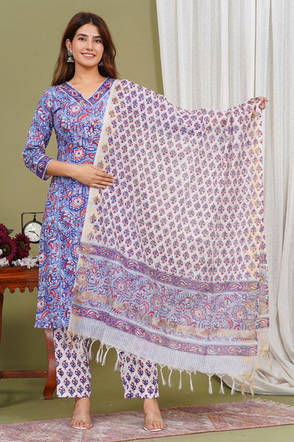 hand block printed kurta set with dupatta