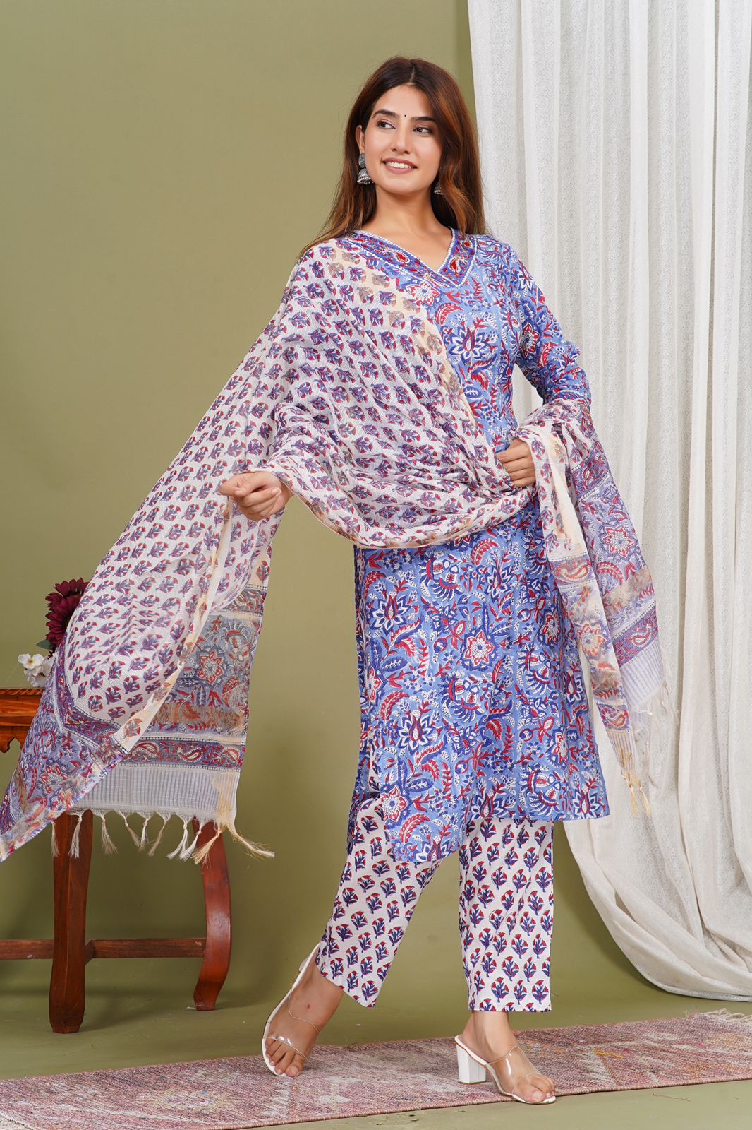 hand block printed kurta set with dupatta