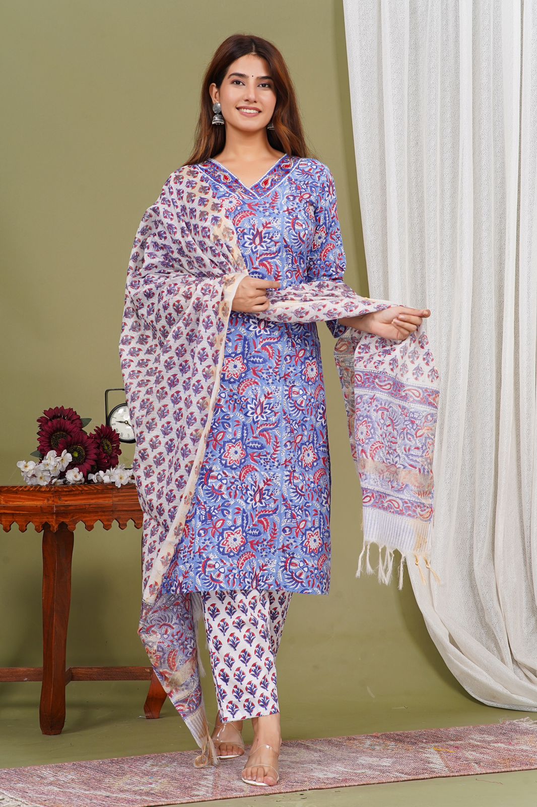 hand block printed kurta set with dupatta