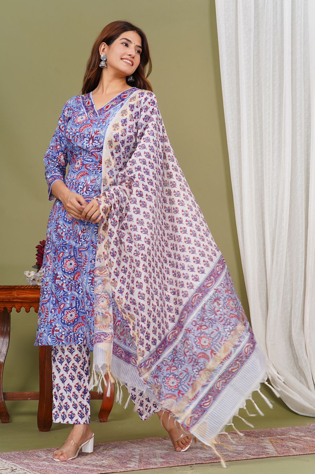 hand block printed kurta set with dupatta