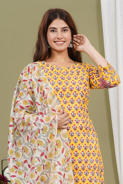 hand block printed kurta set with dupatta