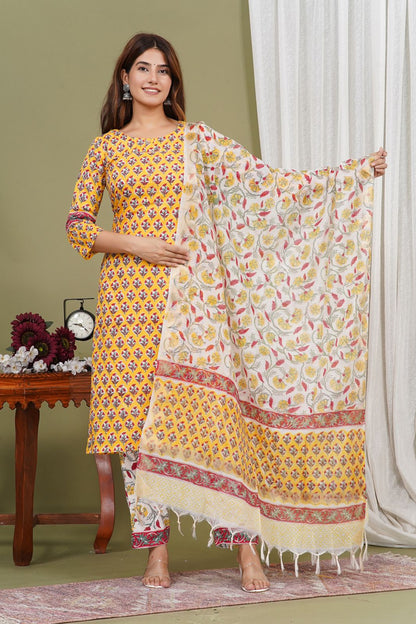 hand block printed kurta set with dupatta