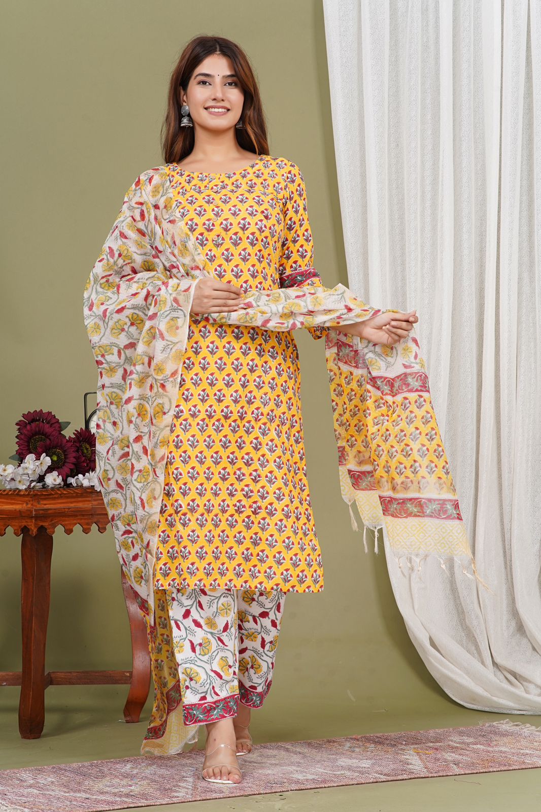 hand block printed kurta set with dupatta