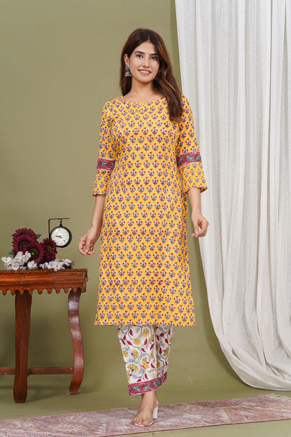 hand block printed kurta set with dupatta