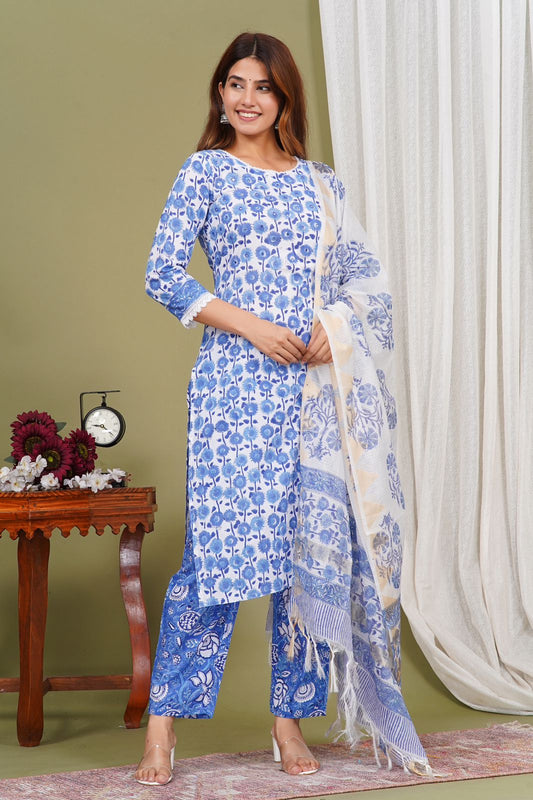 hand block printed kurta set with dupatta