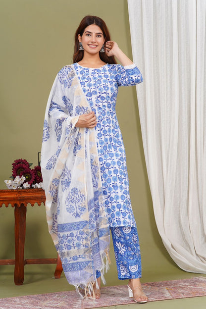 hand block printed kurta set with dupatta