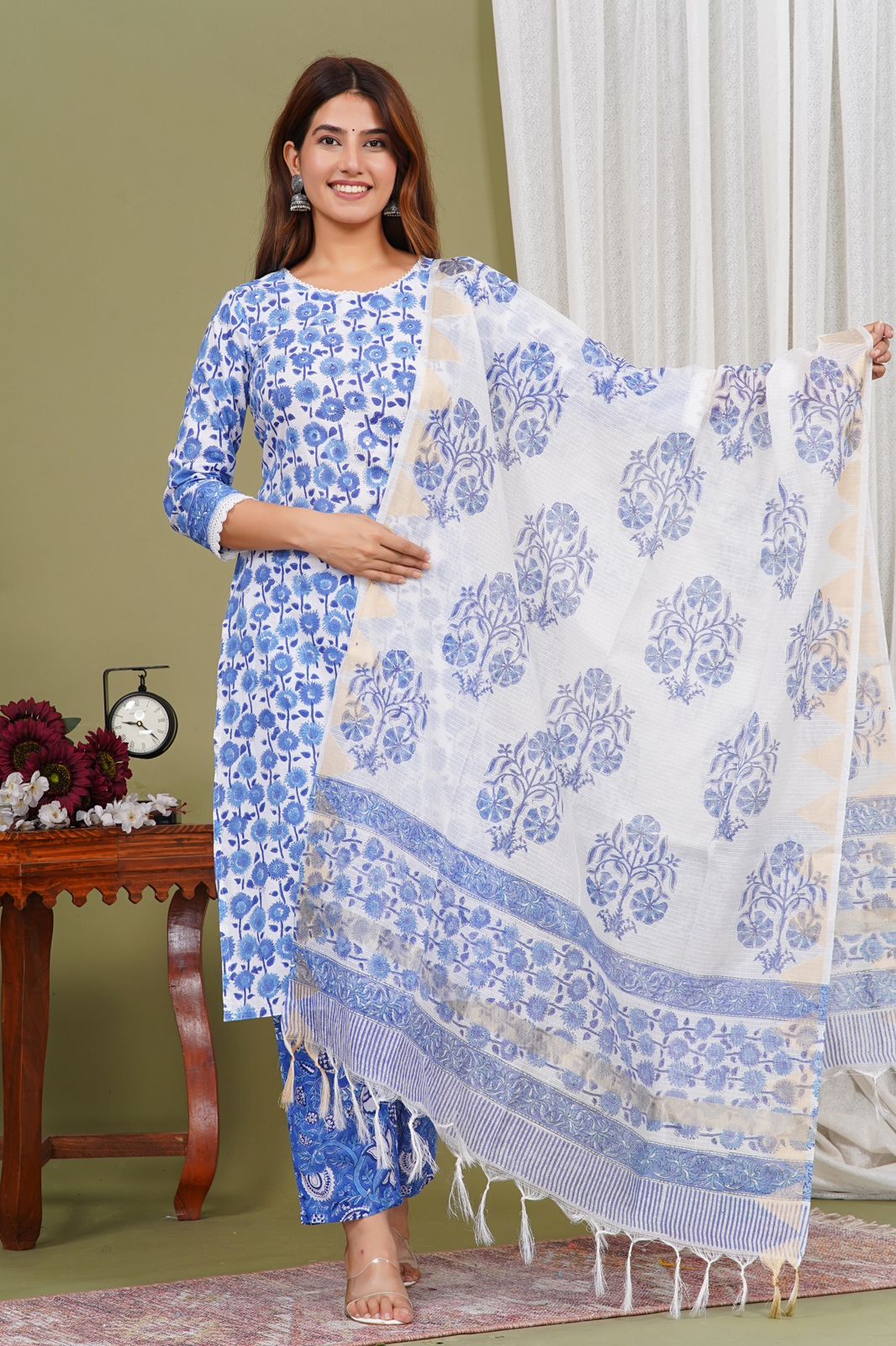 hand block printed kurta set with dupatta