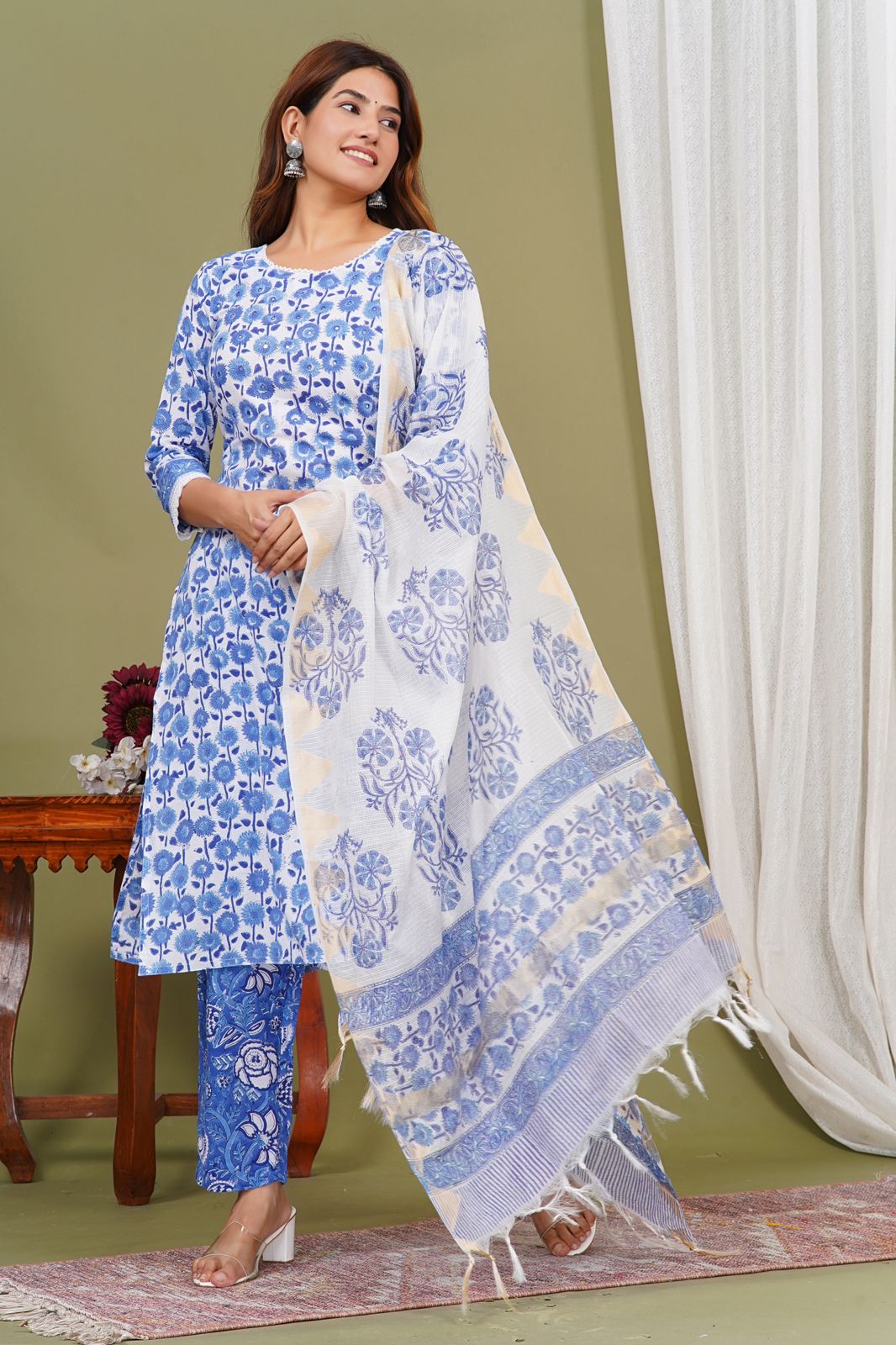 hand block printed kurta set with dupatta