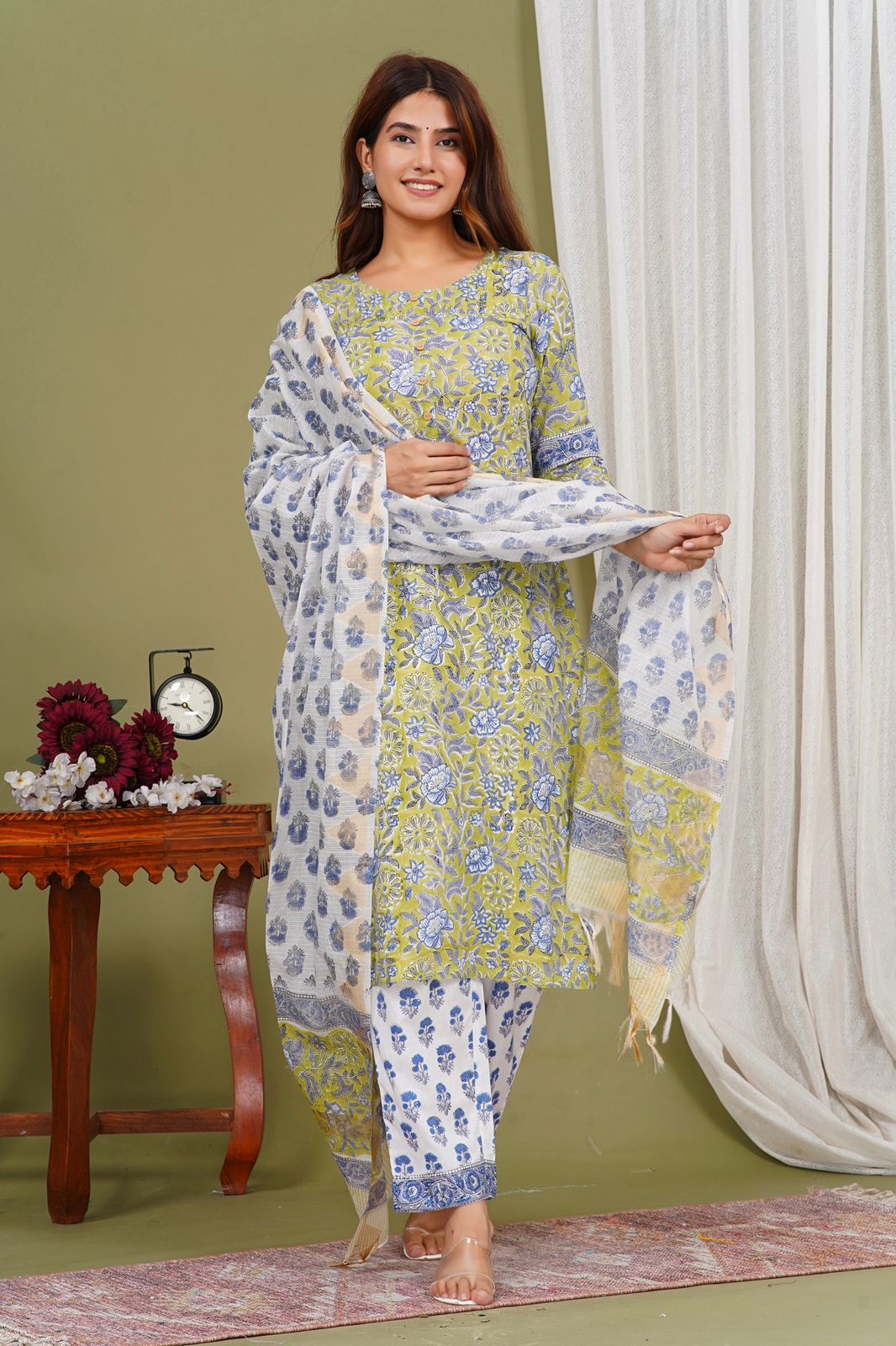 hand block printed kurta set with dupatta