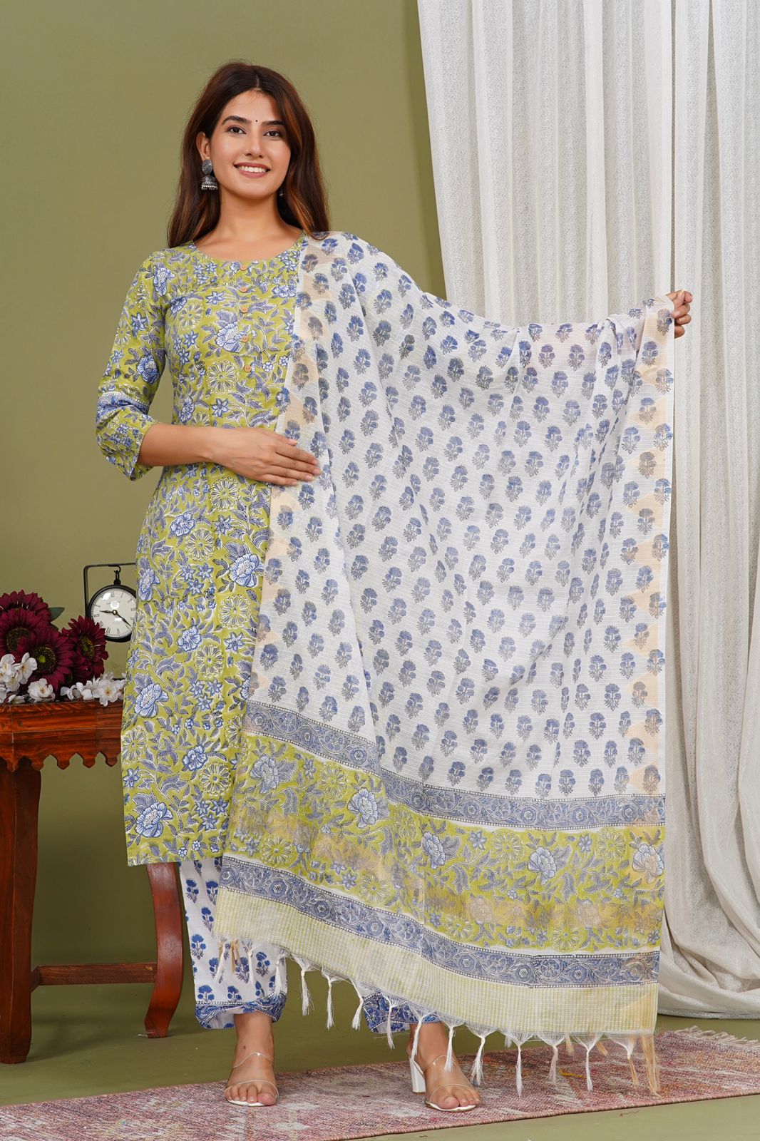 hand block printed kurta set with dupatta