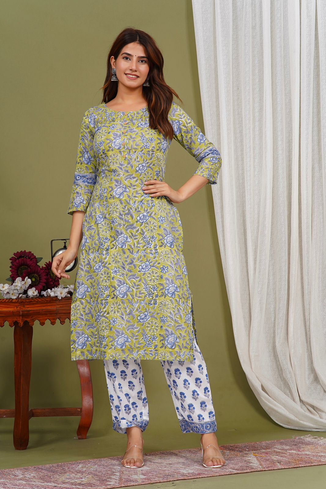 hand block printed kurta set with dupatta