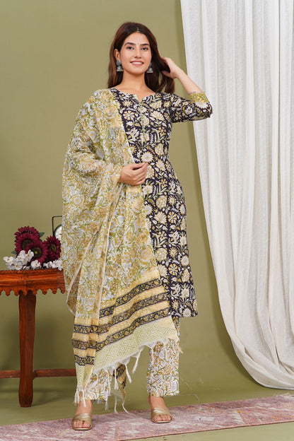 hand block printed kurta set with dupatta