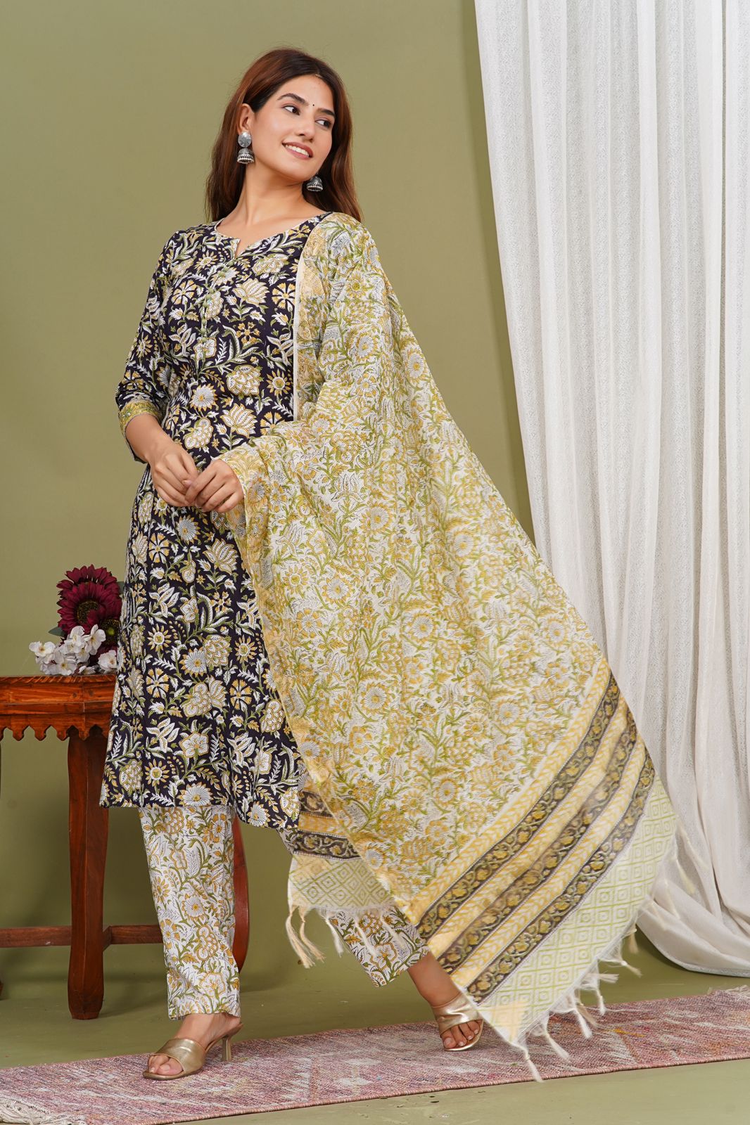 hand block printed kurta set with dupatta