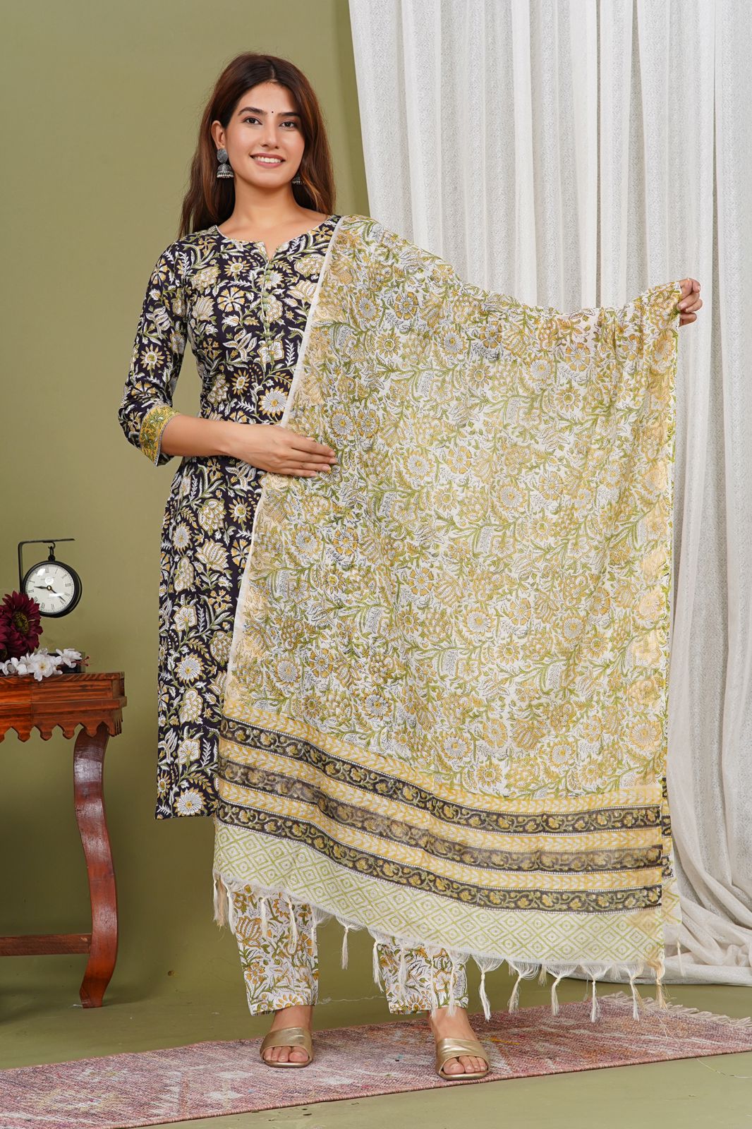 hand block printed kurta set with dupatta