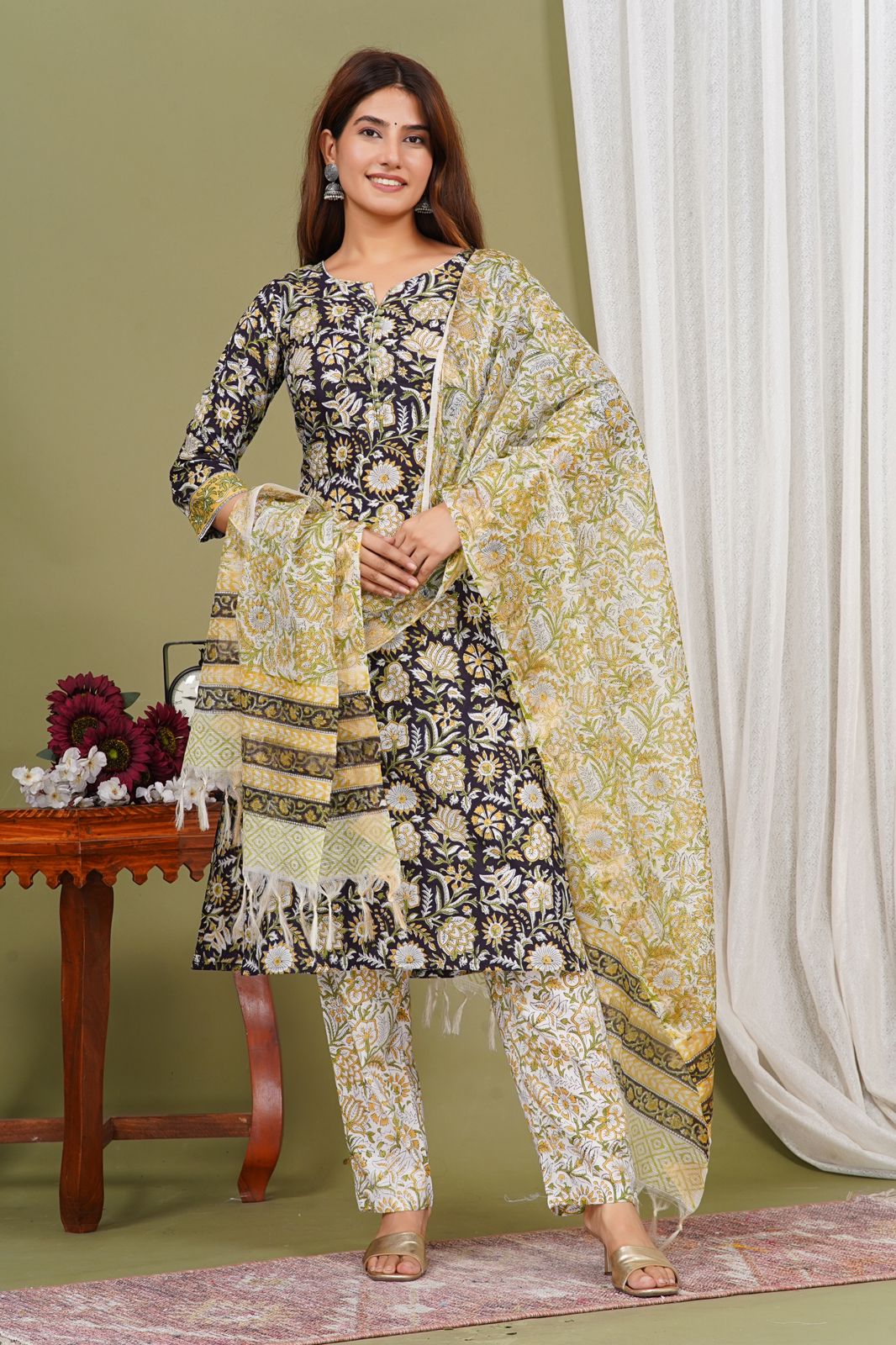 hand block printed kurta set with dupatta