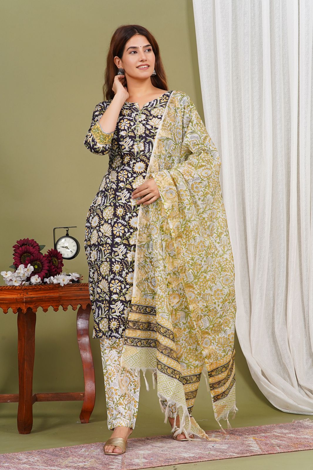 hand block printed kurta set with dupatta